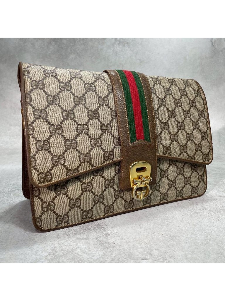 Gucci Gg Sherry Line Clutch Brown Leather
